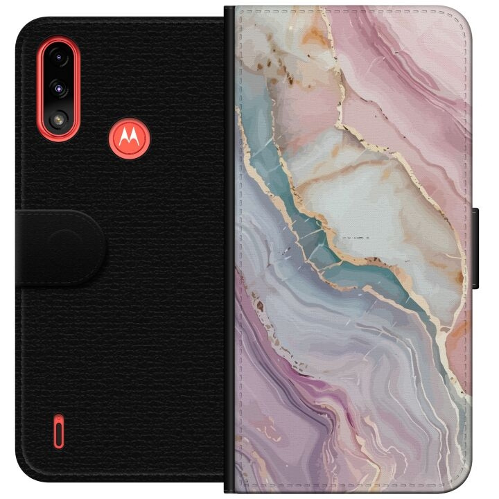 Portemonnee-hoesje voor Motorola Moto E7 Power met Marmer ontwerp in de groep SMARTPHONE & TABLETS / Mobielbescherming / Motorola bij TP E-commerce Nordic AB (A54444)