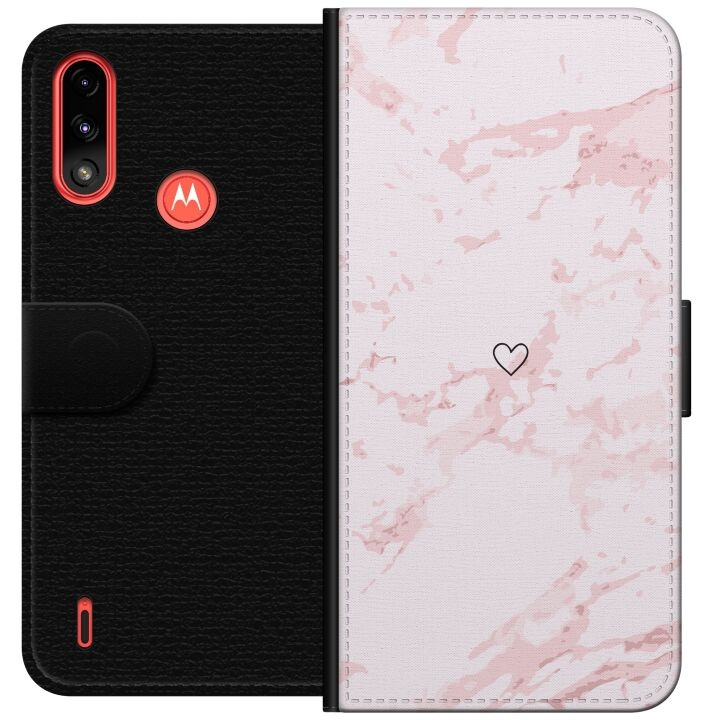 Portemonnee-hoesje voor Motorola Moto E7 Power met Roze Hart ontwerp in de groep SMARTPHONE & TABLETS / Mobielbescherming / Motorola bij TP E-commerce Nordic AB (A54445)