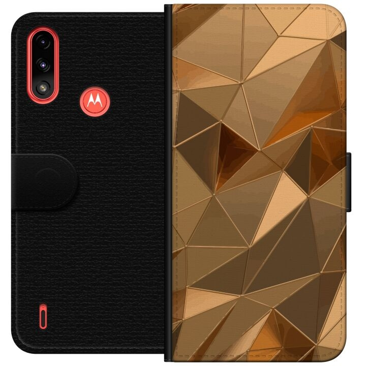 Portemonnee-hoesje voor Motorola Moto E7 Power met 3D Goud ontwerp in de groep SMARTPHONE & TABLETS / Mobielbescherming / Motorola bij TP E-commerce Nordic AB (A54446)