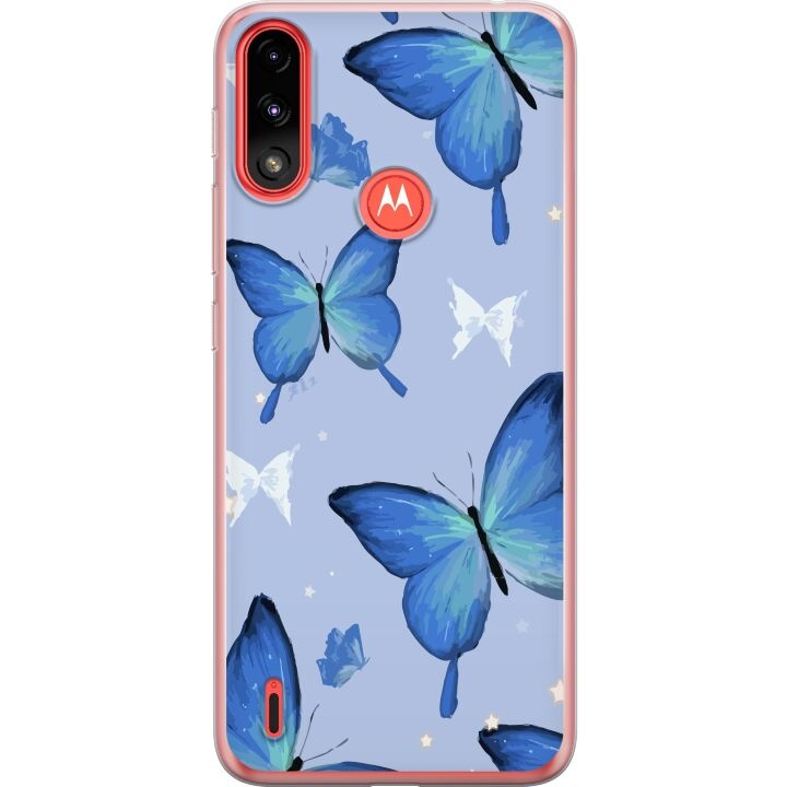 Mobiele hoes voor Motorola Moto E7 Power met Blauwe vlinders ontwerp in de groep SMARTPHONE & TABLETS / Mobielbescherming / Motorola bij TP E-commerce Nordic AB (A54465)