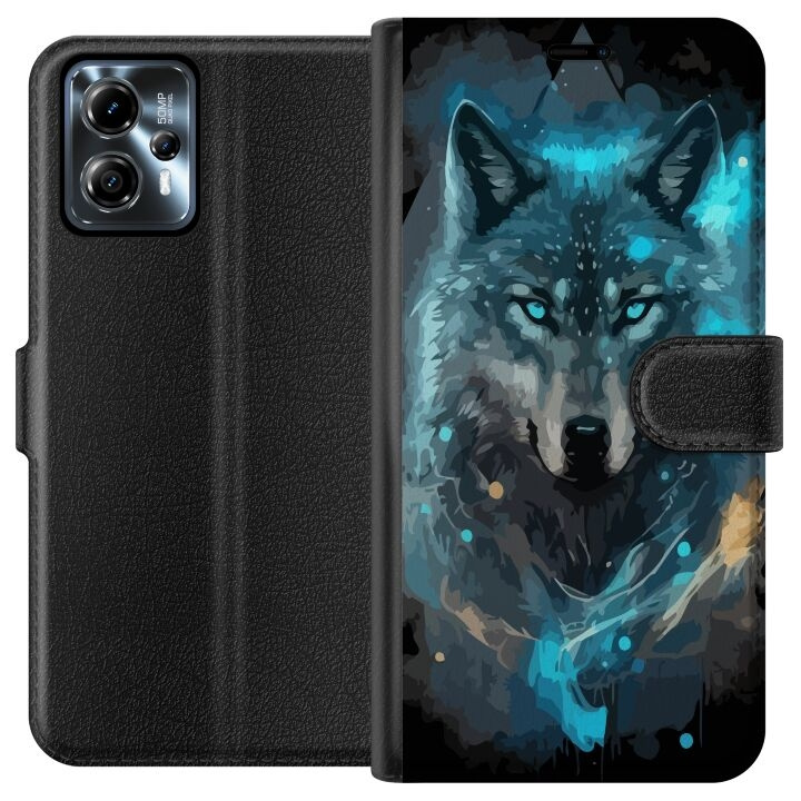 Portemonnee-hoesje voor Motorola Moto G13 met Wolf ontwerp in de groep SMARTPHONE & TABLETS / Mobielbescherming / Motorola bij TP E-commerce Nordic AB (A54643)