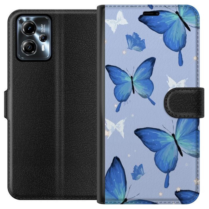 Portemonnee-hoesje voor Motorola Moto G13 met Blauwe vlinders ontwerp in de groep SMARTPHONE & TABLETS / Mobielbescherming / Motorola bij TP E-commerce Nordic AB (A54654)