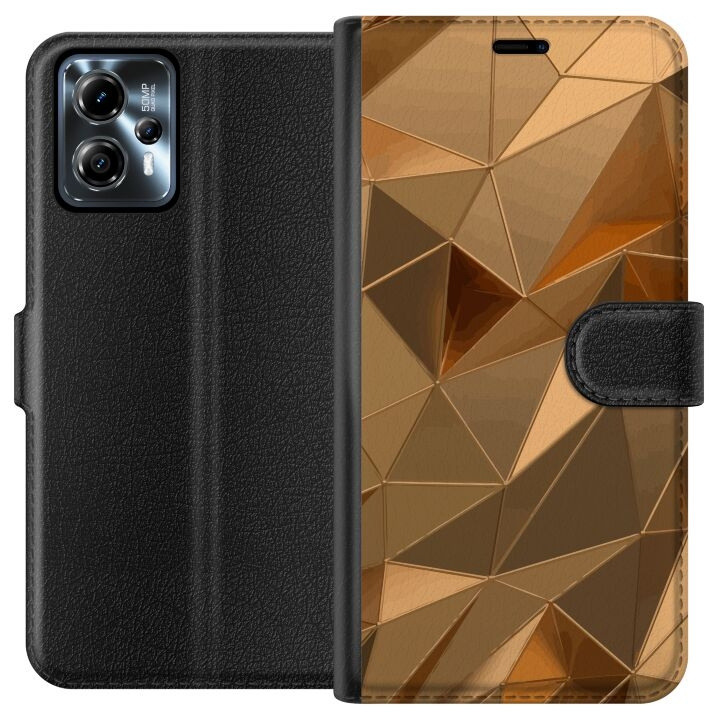 Portemonnee-hoesje voor Motorola Moto G13 met 3D Goud ontwerp in de groep SMARTPHONE & TABLETS / Mobielbescherming / Motorola bij TP E-commerce Nordic AB (A54662)