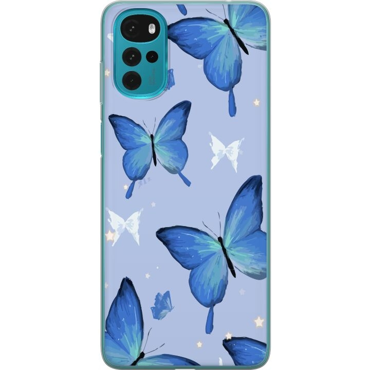 Mobiele hoes voor Motorola Moto G22 met Blauwe vlinders ontwerp in de groep SMARTPHONE & TABLETS / Mobielbescherming / Motorola bij TP E-commerce Nordic AB (A54762)