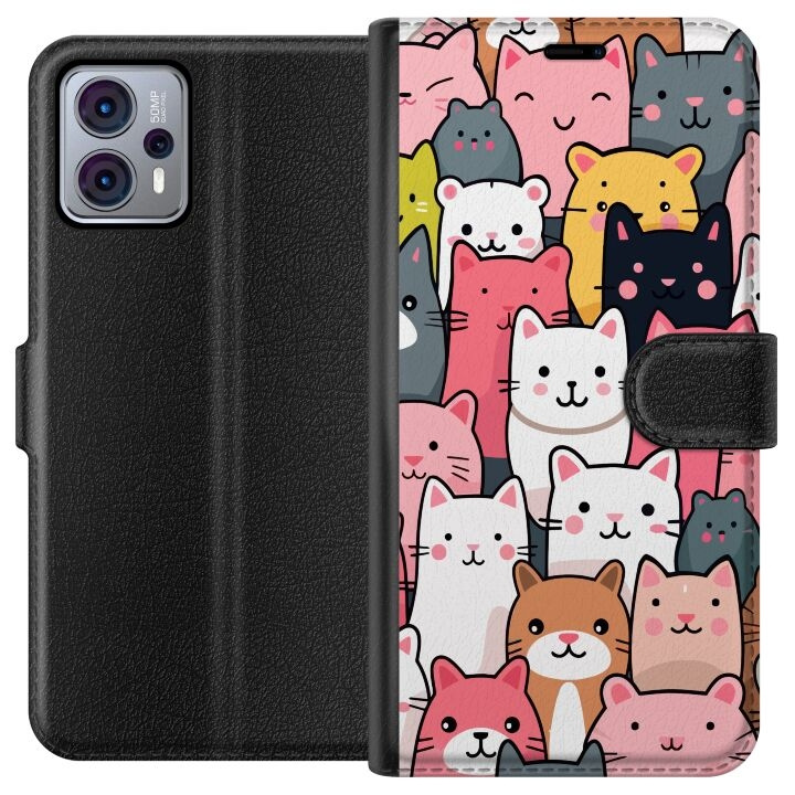 Portemonnee-hoesje voor Motorola Moto G23 met Kattenpatroon ontwerp in de groep SMARTPHONE & TABLETS / Mobielbescherming / Motorola bij TP E-commerce Nordic AB (A54781)