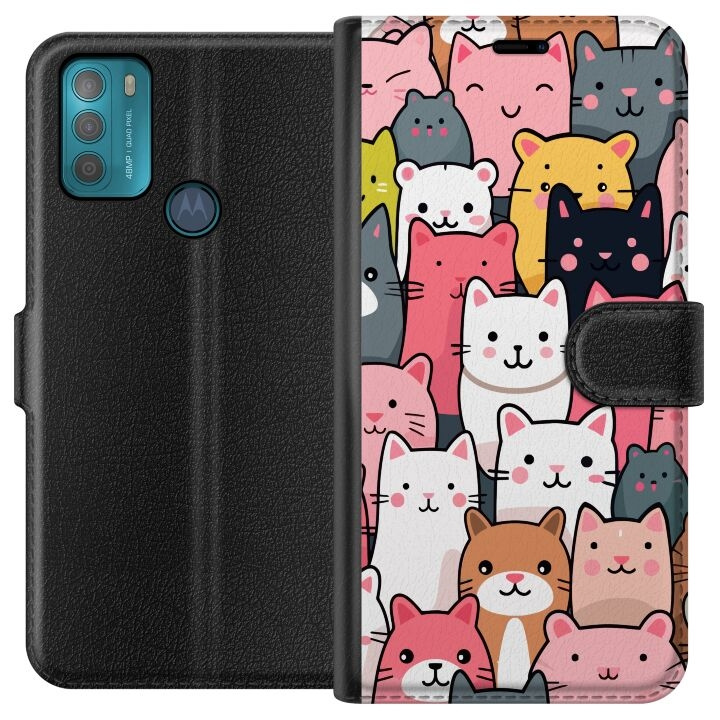 Portemonnee-hoesje voor Motorola Moto G50 met Kattenpatroon ontwerp in de groep SMARTPHONE & TABLETS / Mobielbescherming / Motorola bij TP E-commerce Nordic AB (A55024)