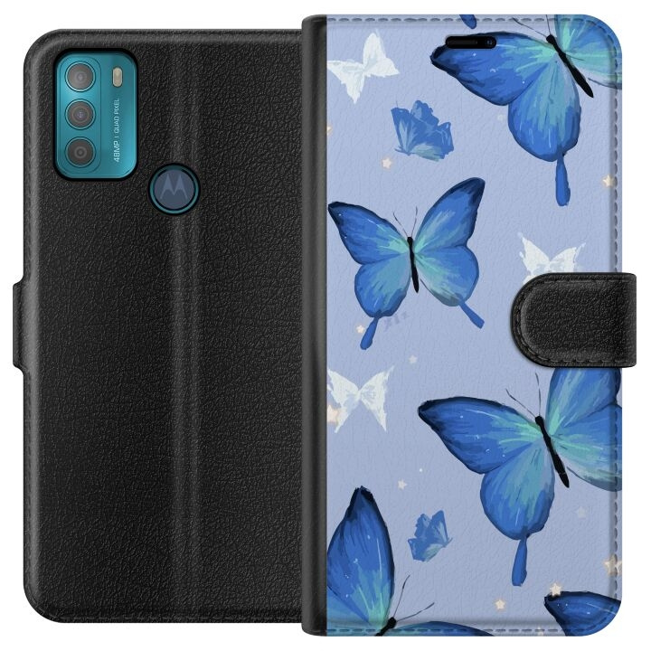 Portemonnee-hoesje voor Motorola Moto G50 met Blauwe vlinders ontwerp in de groep SMARTPHONE & TABLETS / Mobielbescherming / Motorola bij TP E-commerce Nordic AB (A55032)