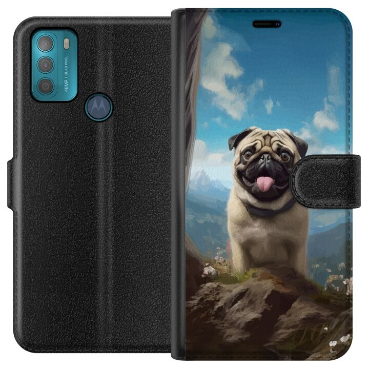 Portemonnee-hoesje voor Motorola Moto G50 met Blije Hond ontwerp in de groep SMARTPHONE & TABLETS / Mobielbescherming / Motorola bij TP E-commerce Nordic AB (A55034)