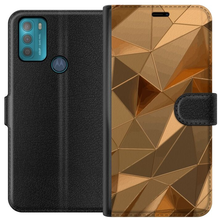 Portemonnee-hoesje voor Motorola Moto G50 met 3D Goud ontwerp in de groep SMARTPHONE & TABLETS / Mobielbescherming / Motorola bij TP E-commerce Nordic AB (A55040)