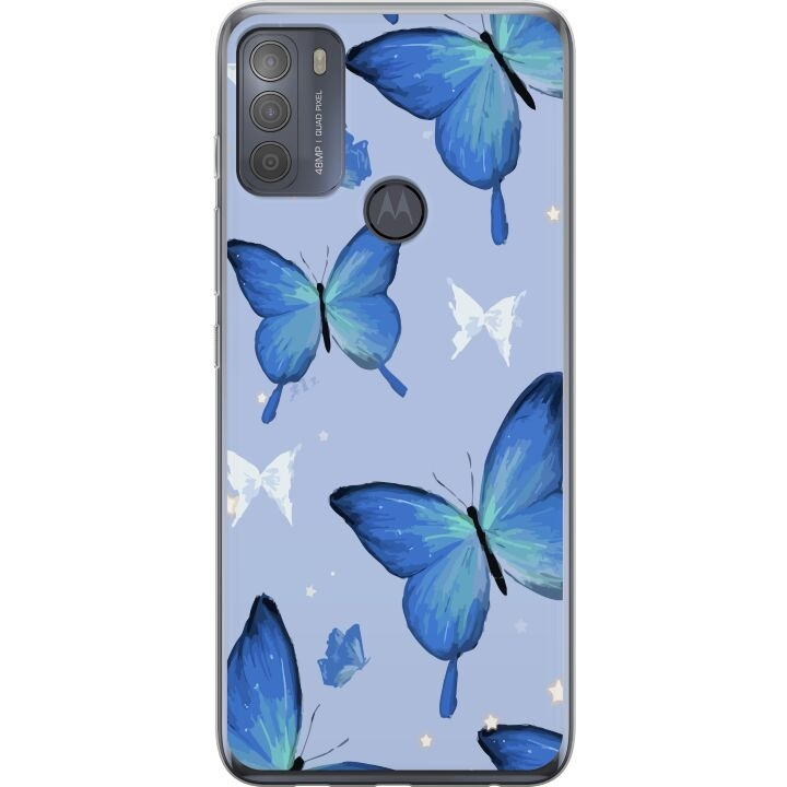 Mobiele hoes voor Motorola Moto G50 met Blauwe vlinders ontwerp in de groep SMARTPHONE & TABLETS / Mobielbescherming / Motorola bij TP E-commerce Nordic AB (A55059)