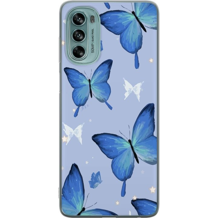 Mobiele hoes voor Motorola Moto G62 5G met Blauwe vlinders ontwerp in de groep SMARTPHONE & TABLETS / Mobielbescherming / Motorola bij TP E-commerce Nordic AB (A55248)