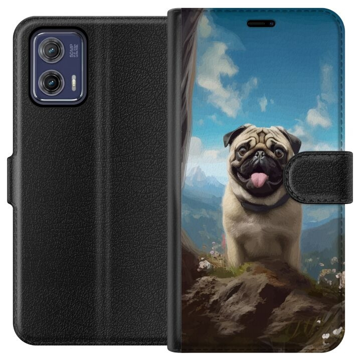 Portemonnee-hoesje voor Motorola Moto G73 met Blije Hond ontwerp in de groep SMARTPHONE & TABLETS / Mobielbescherming / Motorola bij TP E-commerce Nordic AB (A55385)