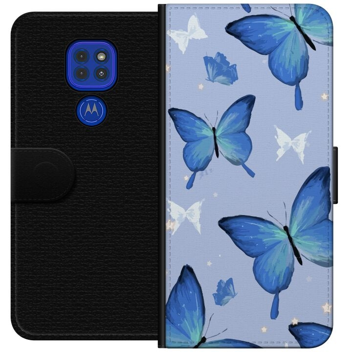 Portemonnee-hoesje voor Motorola Moto G9 Play met Blauwe vlinders ontwerp in de groep SMARTPHONE & TABLETS / Mobielbescherming / Motorola bij TP E-commerce Nordic AB (A55599)