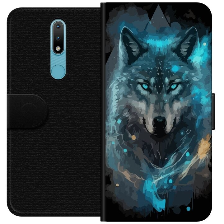 Portemonnee-hoesje voor Nokia 2.4 met Wolf ontwerp in de groep SMARTPHONE & TABLETS / Mobielbescherming / Nokia/Microsoft bij TP E-commerce Nordic AB (A55669)