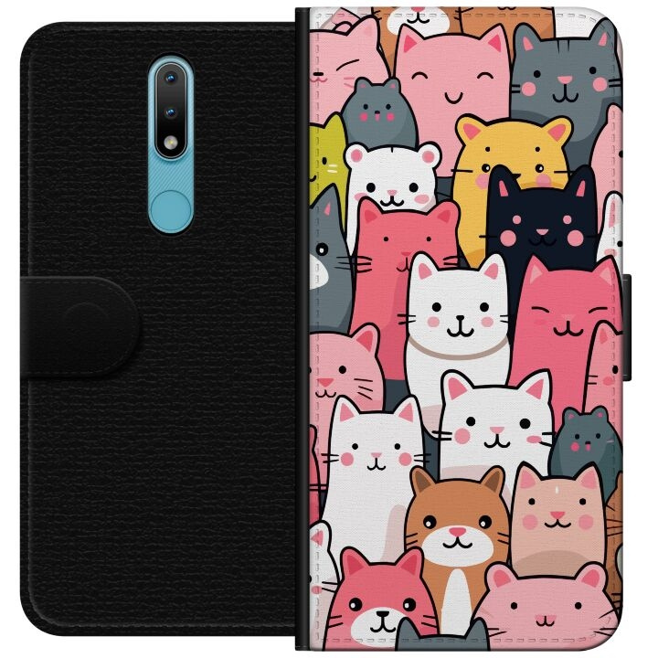 Portemonnee-hoesje voor Nokia 2.4 met Kattenpatroon ontwerp in de groep SMARTPHONE & TABLETS / Mobielbescherming / Nokia/Microsoft bij TP E-commerce Nordic AB (A55672)