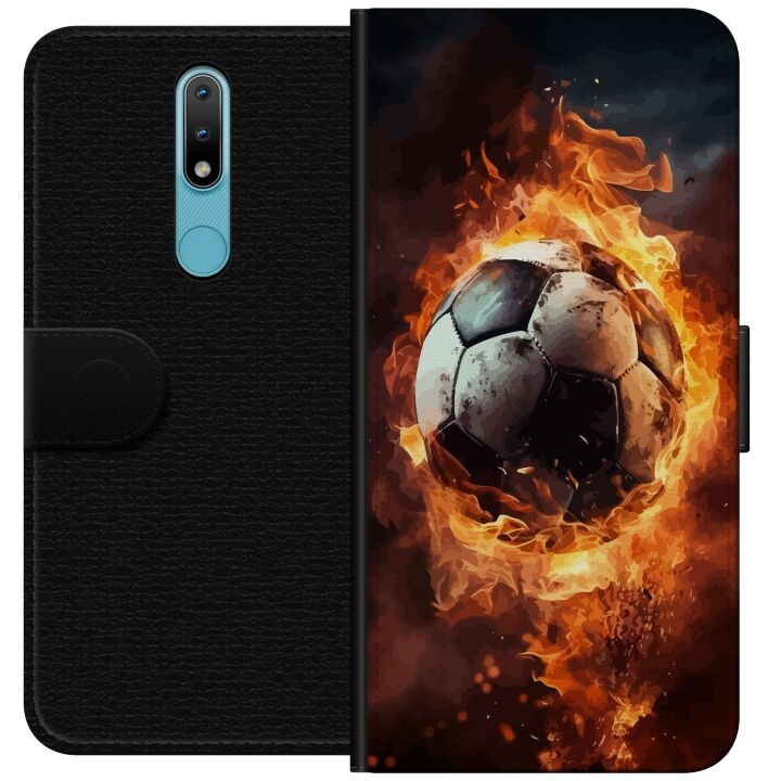 Portemonnee-hoesje voor Nokia 2.4 met Voetbal ontwerp in de groep SMARTPHONE & TABLETS / Mobielbescherming / Nokia/Microsoft bij TP E-commerce Nordic AB (A55685)