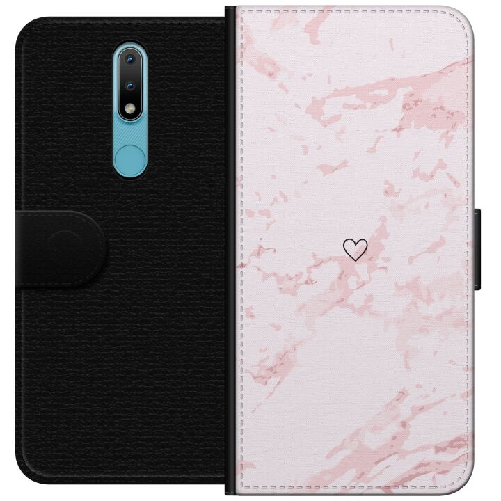 Portemonnee-hoesje voor Nokia 2.4 met Roze Hart ontwerp in de groep SMARTPHONE & TABLETS / Mobielbescherming / Nokia/Microsoft bij TP E-commerce Nordic AB (A55687)