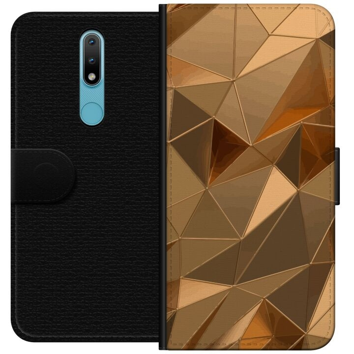 Portemonnee-hoesje voor Nokia 2.4 met 3D Goud ontwerp in de groep SMARTPHONE & TABLETS / Mobielbescherming / Nokia/Microsoft bij TP E-commerce Nordic AB (A55688)