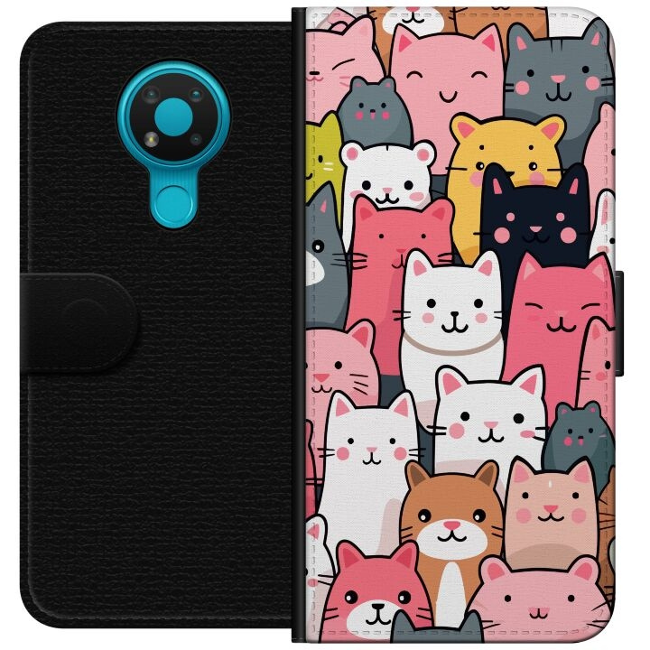 Portemonnee-hoesje voor Nokia 3.4 met Kattenpatroon ontwerp in de groep SMARTPHONE & TABLETS / Mobielbescherming / Nokia/Microsoft bij TP E-commerce Nordic AB (A55699)