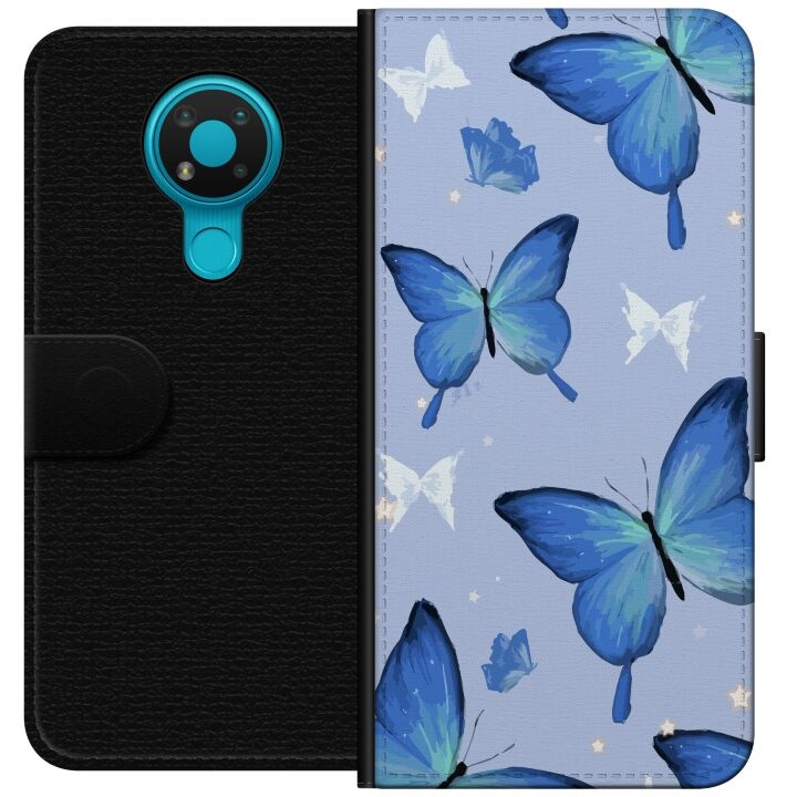 Portemonnee-hoesje voor Nokia 3.4 met Blauwe vlinders ontwerp in de groep SMARTPHONE & TABLETS / Mobielbescherming / Nokia/Microsoft bij TP E-commerce Nordic AB (A55707)