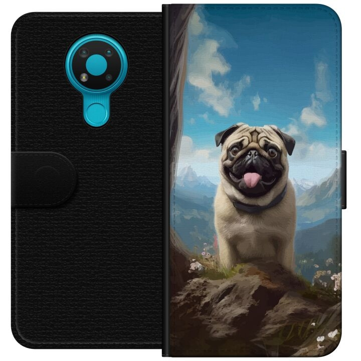 Portemonnee-hoesje voor Nokia 3.4 met Blije Hond ontwerp in de groep SMARTPHONE & TABLETS / Mobielbescherming / Nokia/Microsoft bij TP E-commerce Nordic AB (A55709)