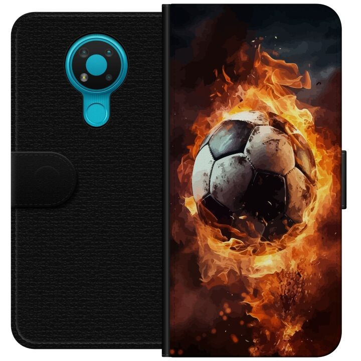 Portemonnee-hoesje voor Nokia 3.4 met Voetbal ontwerp in de groep SMARTPHONE & TABLETS / Mobielbescherming / Nokia/Microsoft bij TP E-commerce Nordic AB (A55712)