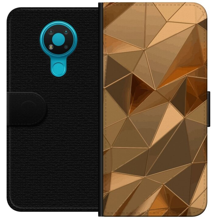 Portemonnee-hoesje voor Nokia 3.4 met 3D Goud ontwerp in de groep SMARTPHONE & TABLETS / Mobielbescherming / Nokia/Microsoft bij TP E-commerce Nordic AB (A55715)