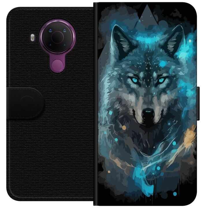 Portemonnee-hoesje voor Nokia 5.4 met Wolf ontwerp in de groep SMARTPHONE & TABLETS / Mobielbescherming / Nokia/Microsoft bij TP E-commerce Nordic AB (A55750)