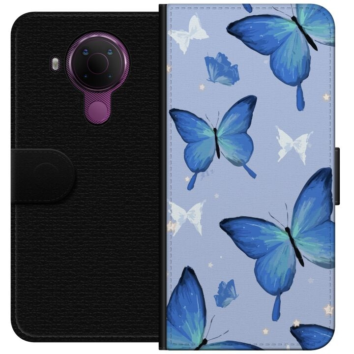 Portemonnee-hoesje voor Nokia 5.4 met Blauwe vlinders ontwerp in de groep SMARTPHONE & TABLETS / Mobielbescherming / Nokia/Microsoft bij TP E-commerce Nordic AB (A55761)