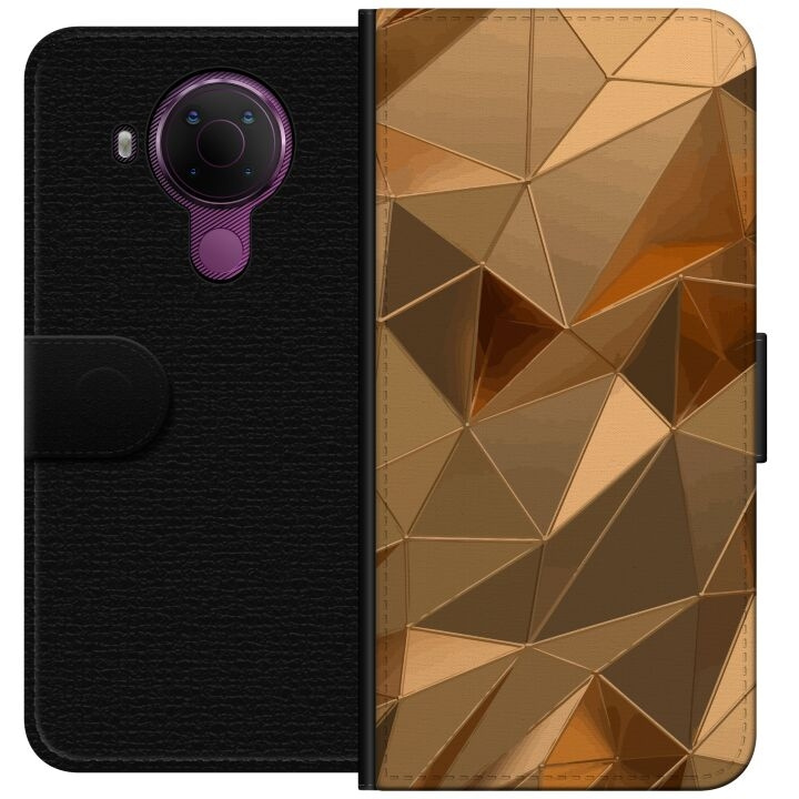 Portemonnee-hoesje voor Nokia 5.4 met 3D Goud ontwerp in de groep SMARTPHONE & TABLETS / Mobielbescherming / Nokia/Microsoft bij TP E-commerce Nordic AB (A55769)