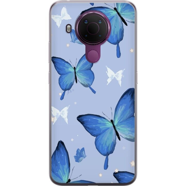 Mobiele hoes voor Nokia 5.4 met Blauwe vlinders ontwerp in de groep SMARTPHONE & TABLETS / Mobielbescherming / Nokia/Microsoft bij TP E-commerce Nordic AB (A55788)