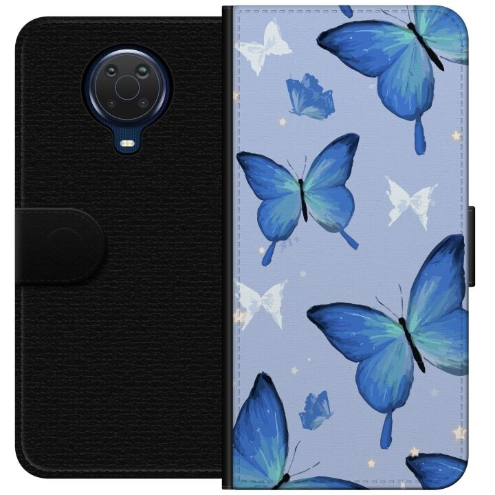 Portemonnee-hoesje voor Nokia G20 met Blauwe vlinders ontwerp in de groep SMARTPHONE & TABLETS / Mobielbescherming / Nokia/Microsoft bij TP E-commerce Nordic AB (A55950)