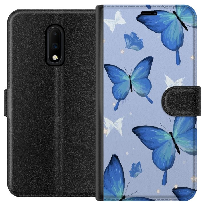 Portemonnee-hoesje voor OnePlus 7 met Blauwe vlinders ontwerp in de groep SMARTPHONE & TABLETS / Mobielbescherming / OnePlus bij TP E-commerce Nordic AB (A56598)