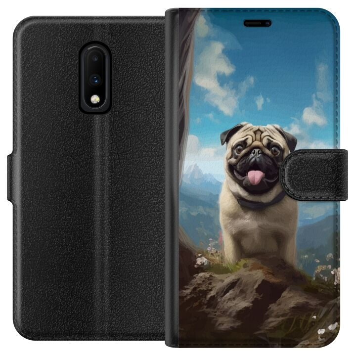 Portemonnee-hoesje voor OnePlus 7 met Blije Hond ontwerp in de groep SMARTPHONE & TABLETS / Mobielbescherming / OnePlus bij TP E-commerce Nordic AB (A56600)