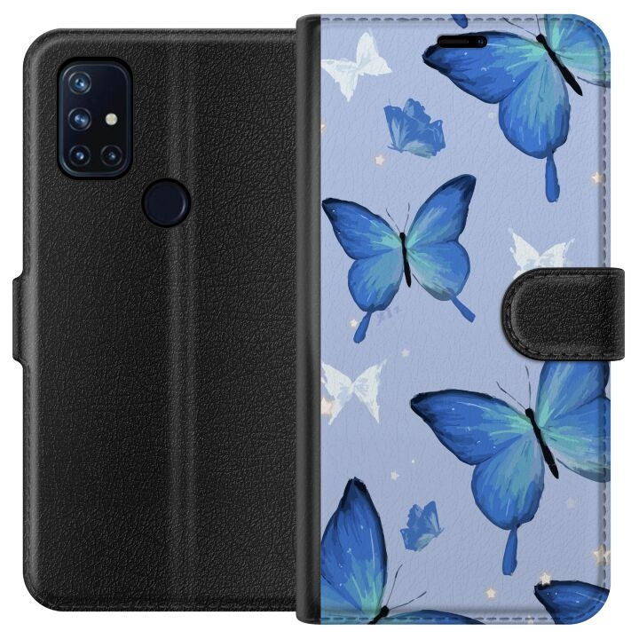 Portemonnee-hoesje voor OnePlus Nord N10 5G met Blauwe vlinders ontwerp in de groep SMARTPHONE & TABLETS / Mobielbescherming / OnePlus bij TP E-commerce Nordic AB (A57219)