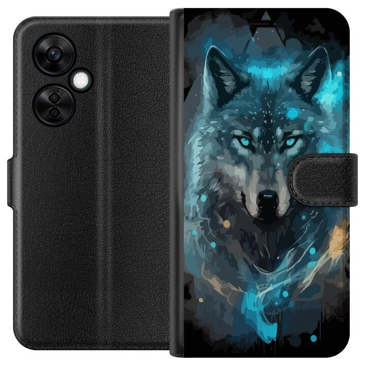 Portemonnee-hoesje voor OnePlus Nord CE3 met Wolf ontwerp in de groep SMARTPHONE & TABLETS / Mobielbescherming / OnePlus bij TP E-commerce Nordic AB (A57667)