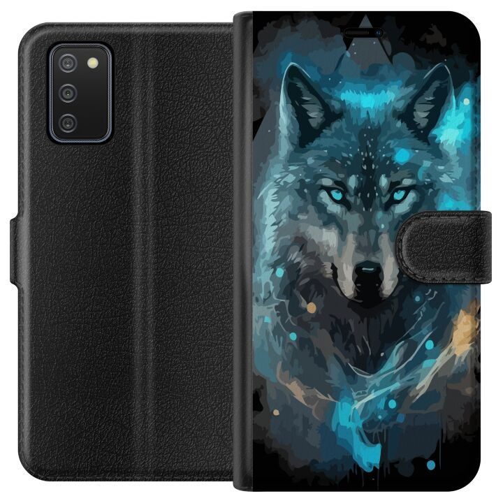 Portemonnee-hoesje voor Samsung Galaxy A02s met Wolf ontwerp in de groep SMARTPHONE & TABLETS / Mobielbescherming / Samsung bij TP E-commerce Nordic AB (A58153)