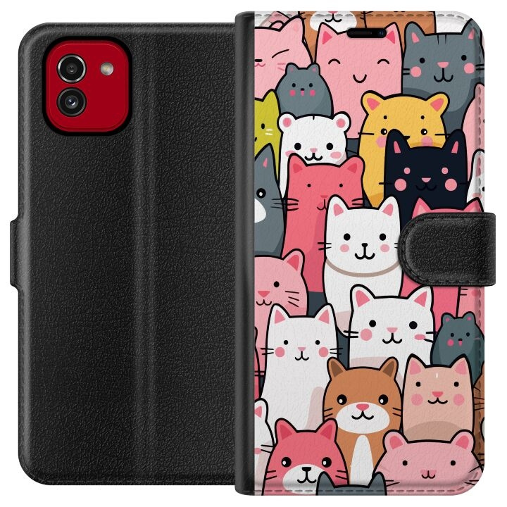 Portemonnee-hoesje voor Samsung Galaxy A03 met Kattenpatroon ontwerp in de groep SMARTPHONE & TABLETS / Mobielbescherming / Samsung bij TP E-commerce Nordic AB (A58210)