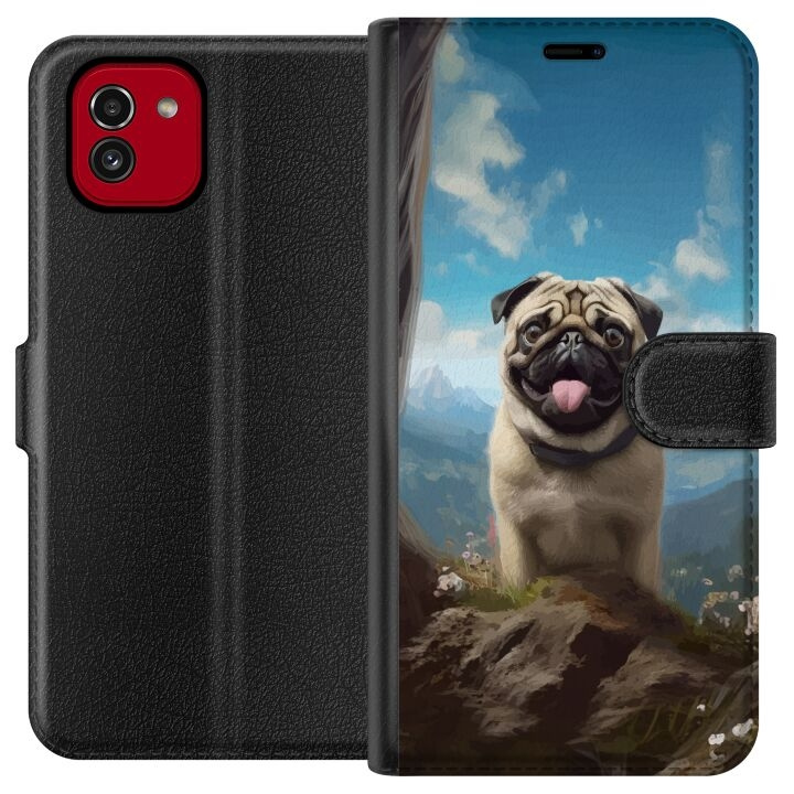 Portemonnee-hoesje voor Samsung Galaxy A03 met Blije Hond ontwerp in de groep SMARTPHONE & TABLETS / Mobielbescherming / Samsung bij TP E-commerce Nordic AB (A58220)