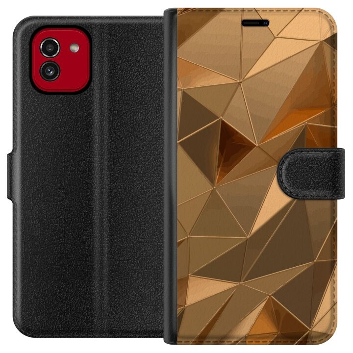 Portemonnee-hoesje voor Samsung Galaxy A03 met 3D Goud ontwerp in de groep SMARTPHONE & TABLETS / Mobielbescherming / Samsung bij TP E-commerce Nordic AB (A58226)