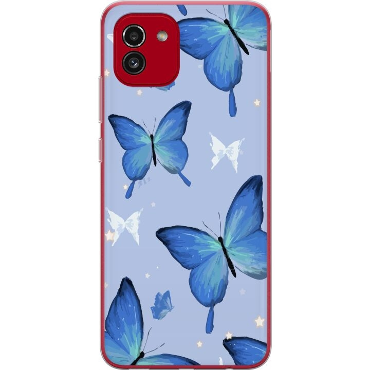 Mobiele hoes voor Samsung Galaxy A03 met Blauwe vlinders ontwerp in de groep SMARTPHONE & TABLETS / Mobielbescherming / Samsung bij TP E-commerce Nordic AB (A58245)