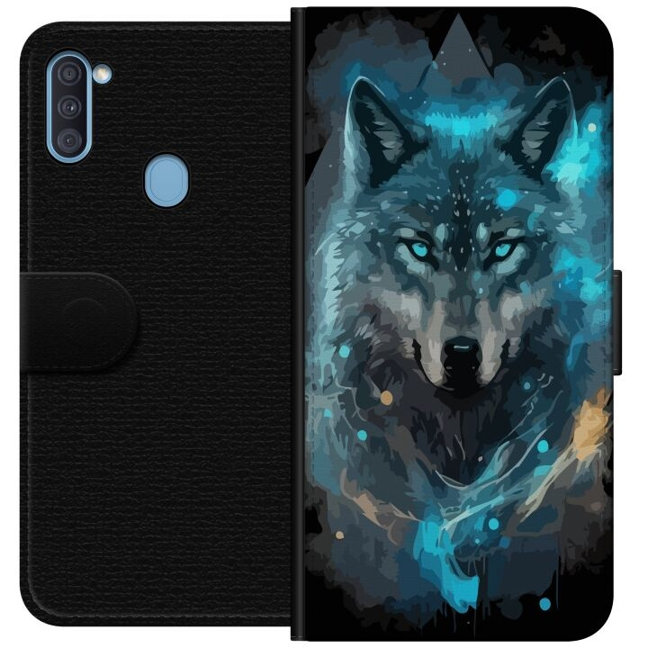 Portemonnee-hoesje voor Samsung Galaxy A11 met Wolf ontwerp in de groep SMARTPHONE & TABLETS / Mobielbescherming / Samsung bij TP E-commerce Nordic AB (A58531)