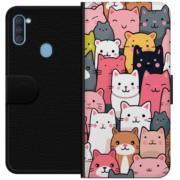 Portemonnee-hoesje voor Samsung Galaxy A11 met Kattenpatroon ontwerp in de groep SMARTPHONE & TABLETS / Mobielbescherming / Samsung bij TP E-commerce Nordic AB (A58534)