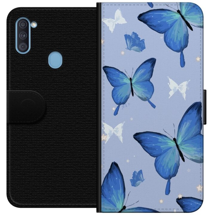 Portemonnee-hoesje voor Samsung Galaxy A11 met Blauwe vlinders ontwerp in de groep SMARTPHONE & TABLETS / Mobielbescherming / Samsung bij TP E-commerce Nordic AB (A58542)