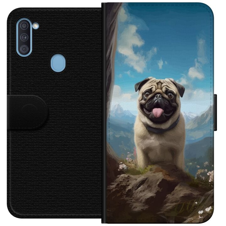 Portemonnee-hoesje voor Samsung Galaxy A11 met Blije Hond ontwerp in de groep SMARTPHONE & TABLETS / Mobielbescherming / Samsung bij TP E-commerce Nordic AB (A58544)