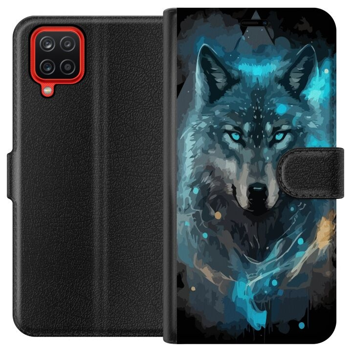 Portemonnee-hoesje voor Samsung Galaxy A12 met Wolf ontwerp in de groep SMARTPHONE & TABLETS / Mobielbescherming / Samsung bij TP E-commerce Nordic AB (A58585)