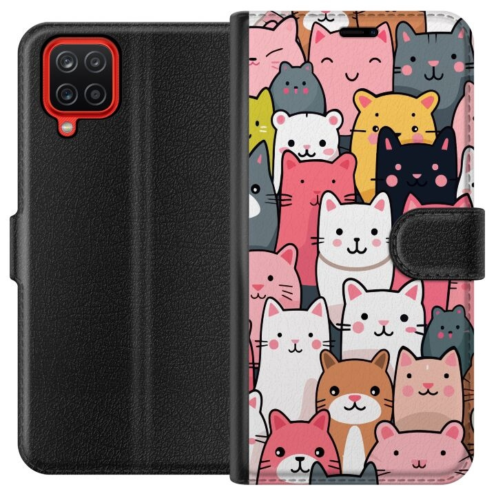 Portemonnee-hoesje voor Samsung Galaxy A12 met Kattenpatroon ontwerp in de groep SMARTPHONE & TABLETS / Mobielbescherming / Samsung bij TP E-commerce Nordic AB (A58588)