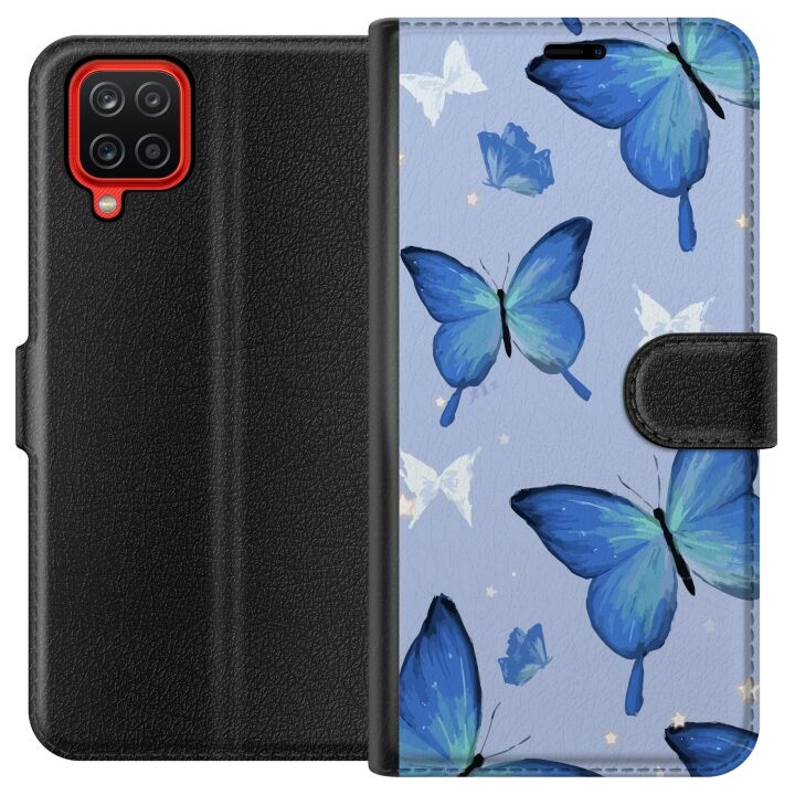 Portemonnee-hoesje voor Samsung Galaxy A12 met Blauwe vlinders ontwerp in de groep SMARTPHONE & TABLETS / Mobielbescherming / Samsung bij TP E-commerce Nordic AB (A58596)