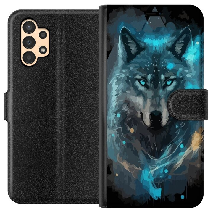 Portemonnee-hoesje voor Samsung Galaxy A13 met Wolf ontwerp in de groep SMARTPHONE & TABLETS / Mobielbescherming / Samsung bij TP E-commerce Nordic AB (A58639)