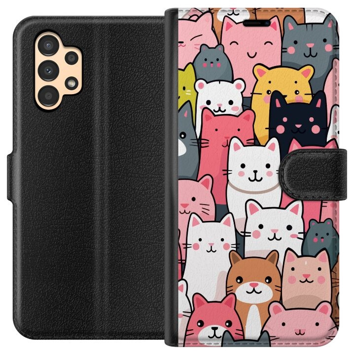 Portemonnee-hoesje voor Samsung Galaxy A13 met Kattenpatroon ontwerp in de groep SMARTPHONE & TABLETS / Mobielbescherming / Samsung bij TP E-commerce Nordic AB (A58642)